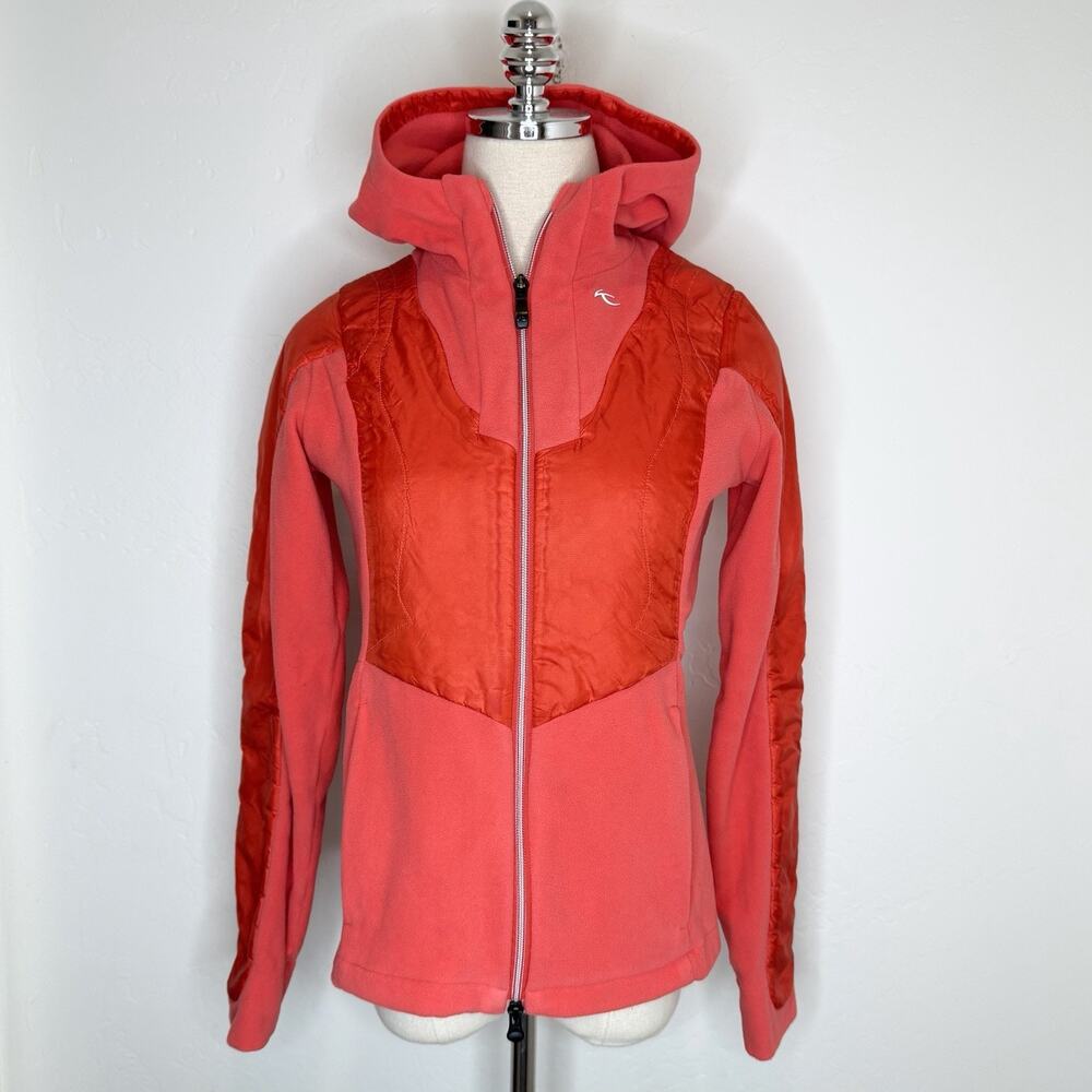 Kjus Ladies Gradient Jacket Red Fleece Hood Full Zip Womens Euro 36 Small